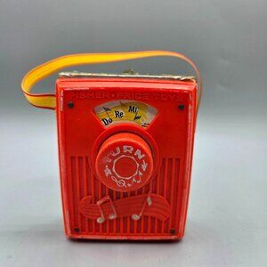 Vintage Fisher Price Toys Pocket Radio Music Box 1969 Plastic Paper Graphics